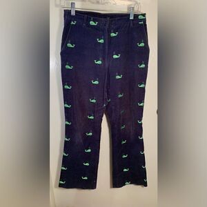 Vintage Lilly Pulitzer navy blue/green whale print corduroy wide leg pants Sz 2